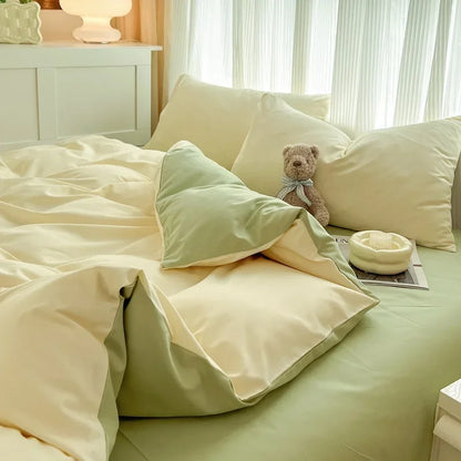 2-side Solid Color Brush Fabric Bed Set