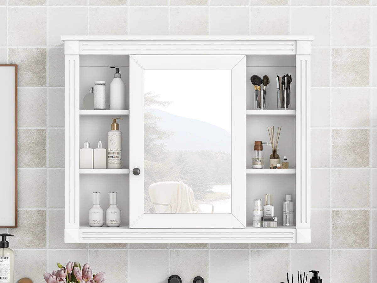 35 Inch Bathroom Wall Cabinet - Modern Mirror & 6 Shelves