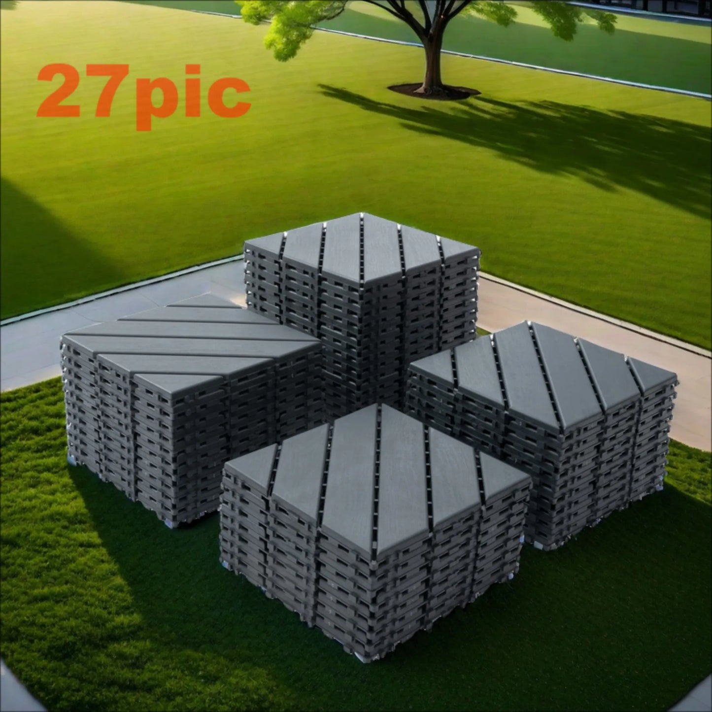 27 Pack Interlocking Patio Deck Tiles- 12x12 Inch, Easy Install