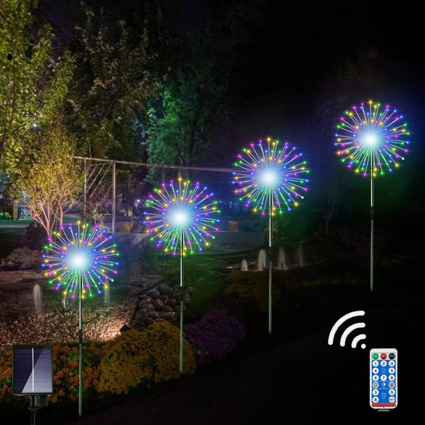4 Pack Solar Firework string Lights -  Waterproof, 8 Modes w/Remote