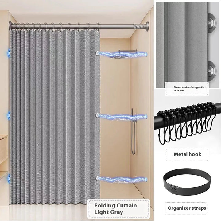 Bathroom Folding Linen Shower Curtain - Magnetic & Waterproof