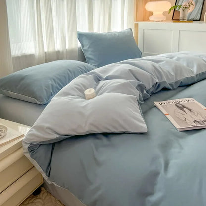 2-side Solid Color Brush Fabric Bed Set