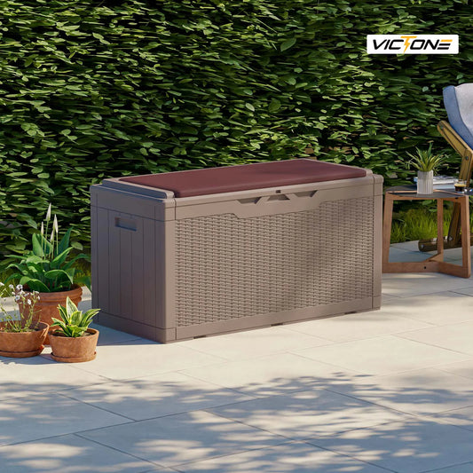 Resin Deck Box with cushion, Waterproof Storage Box w/Padlock