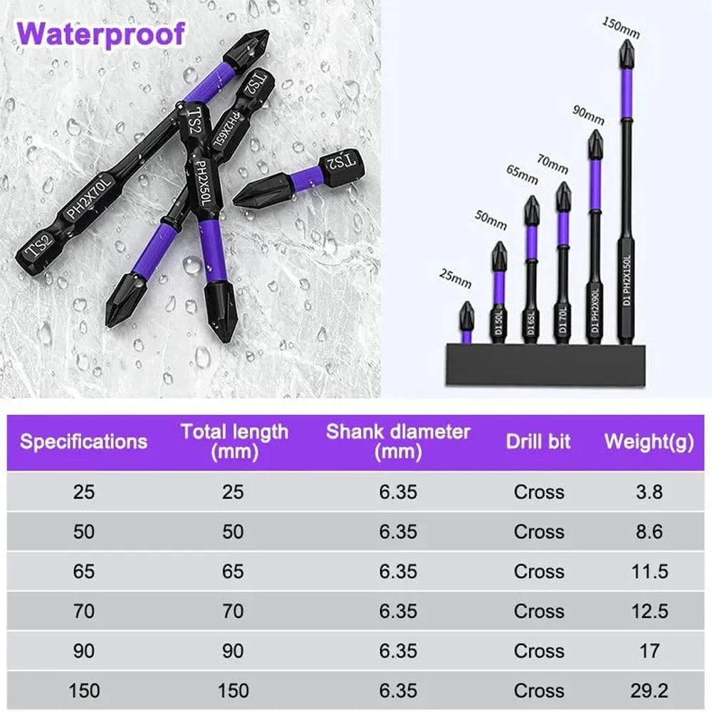 Magnetic Impact Phillips Bit Set - Anti-Slip Long Driver
