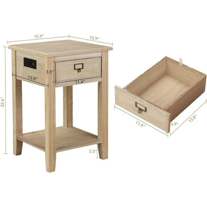 Rustic Farmhouse Accent End Table with Drawers