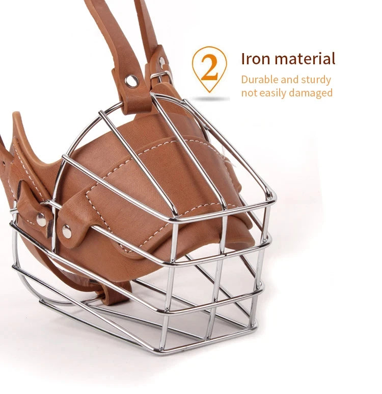 Dog Muzzle Anti Biting Pet Mouth Mask Adjustable & Breathable Leather Metal Muzzle