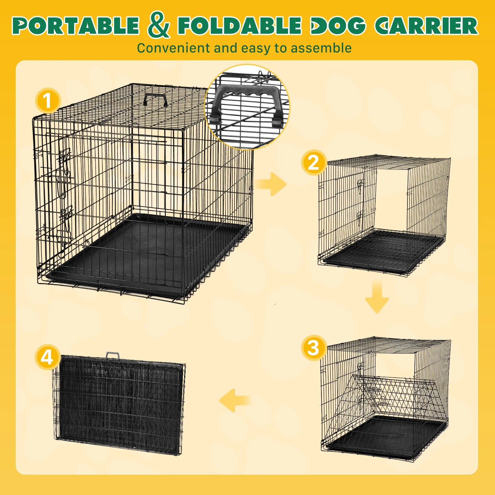 Double Door Folding Metal Wire Dog Cage - Secure Folding Crate