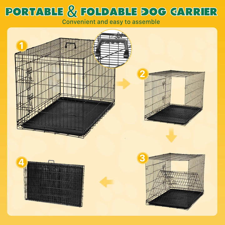 Double Door Folding Metal Wire Dog Cage - Secure Folding Crate