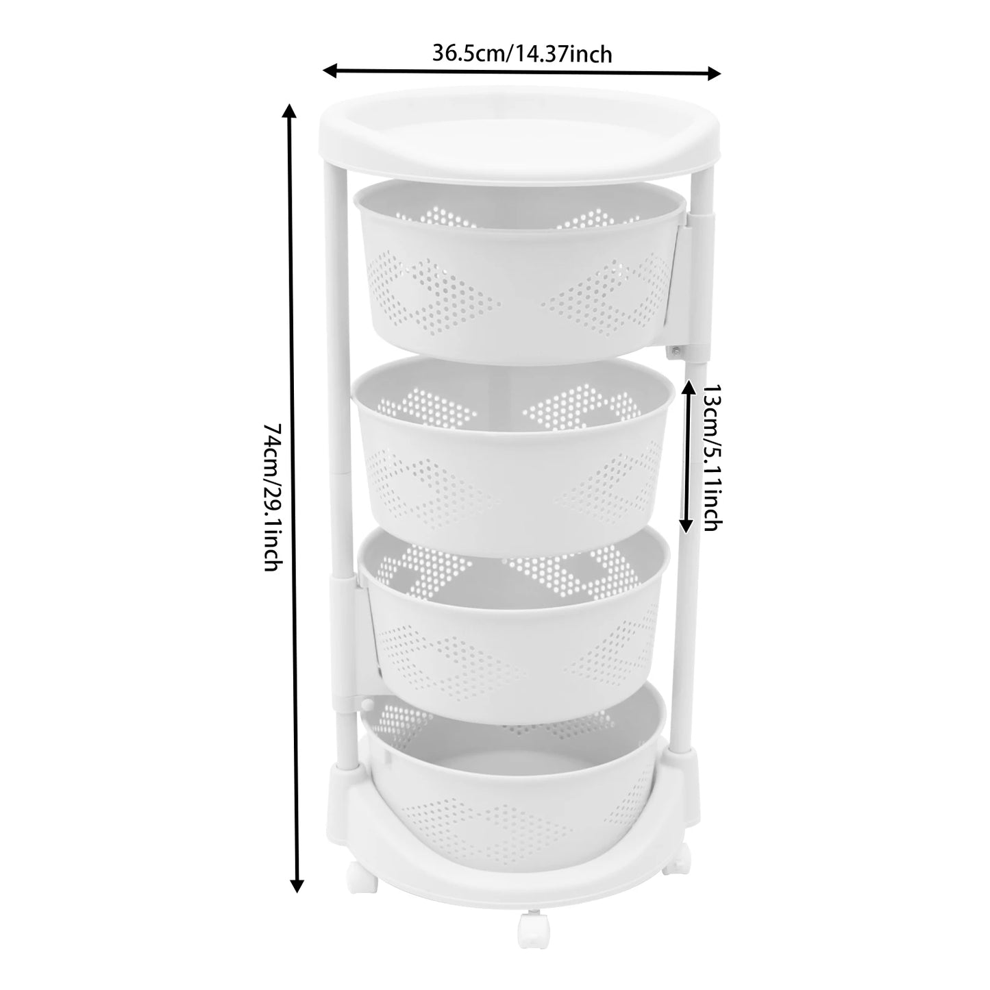 Cupboard Shelf with 5 Wheels, 4 Baskets for Storage
