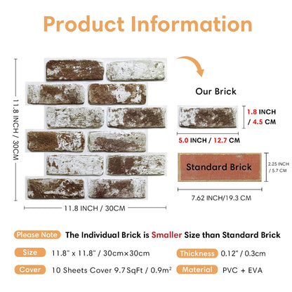 3D PVC Faux Brick Self-adhesive Wall Panel