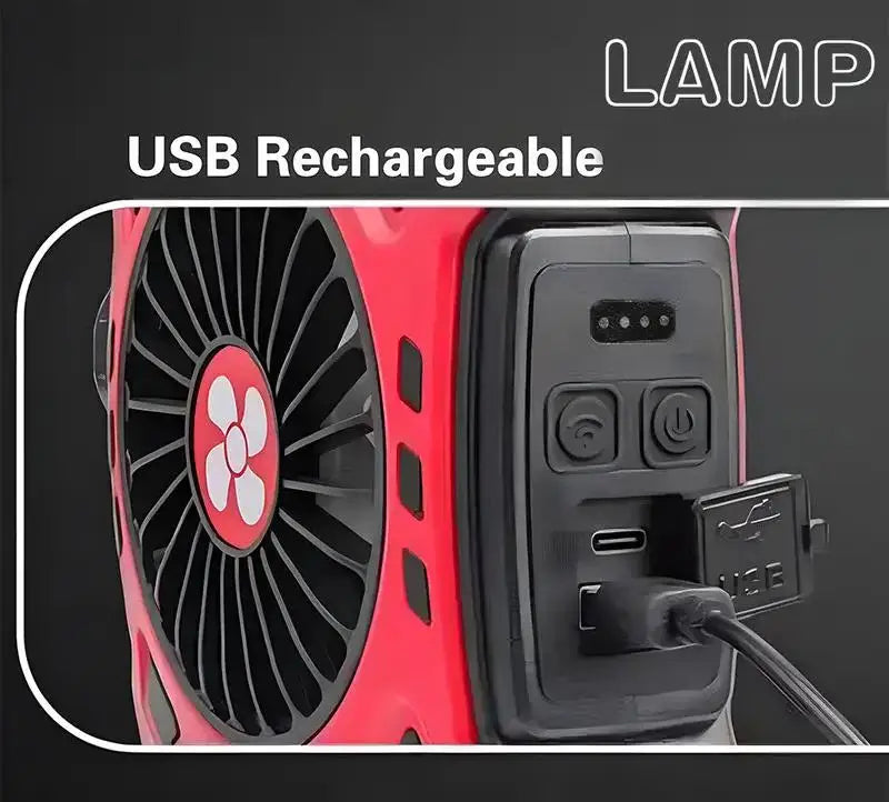 2-in-1 Portable LED Camping Fan Lamp, USB Rechargeable