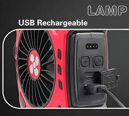 2-in-1 Portable LED Camping Fan Lamp, USB Rechargeable