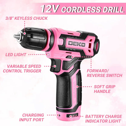 DEKO Home Mechanic Toolbox with 12V Power Cordless Drill