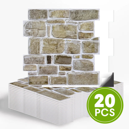 20 pcs 3D Faux Stone Adhesive Wall Panels