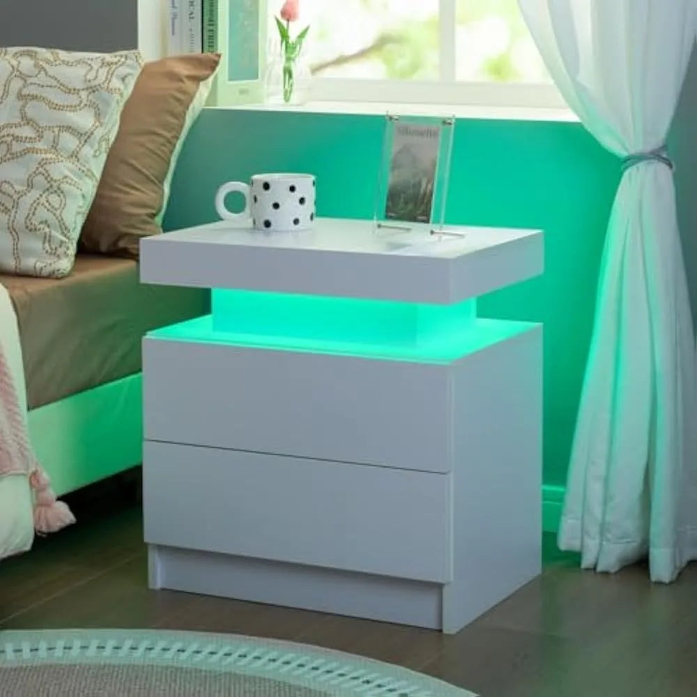 Set of 2 LED Nightstand with 2 Drawers