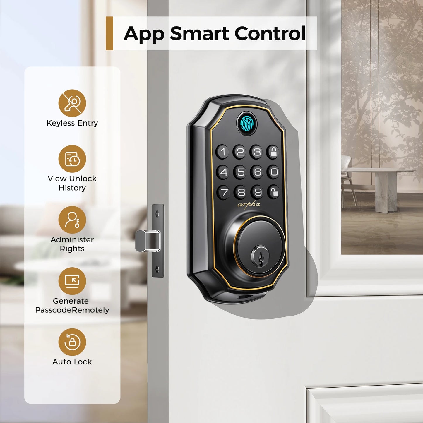 Arpha D280 Keyless Entry Door Lock 5-in-1 Smart Fingerprint Deadbolt w/Keypad