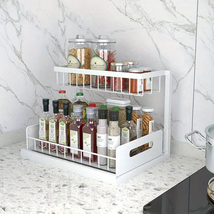 2-Tier Under Sink Organizer - Heavy Duty Plastic Pull Out Cabinet Storage Shelf, Waterproof Bathroom, Pantry, Refrigerator
