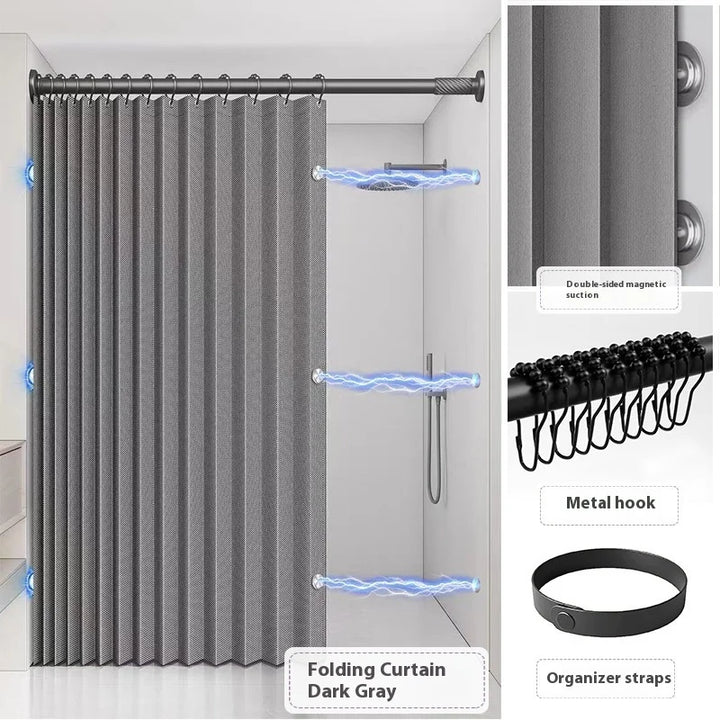 Bathroom Folding Linen Shower Curtain - Magnetic & Waterproof