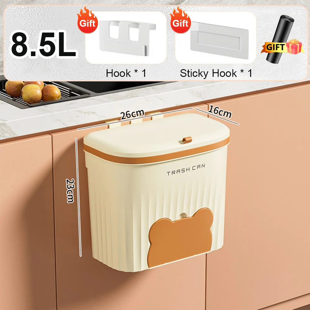 Kitchen Wastebasket Wall Mounted Trash Can With Lid