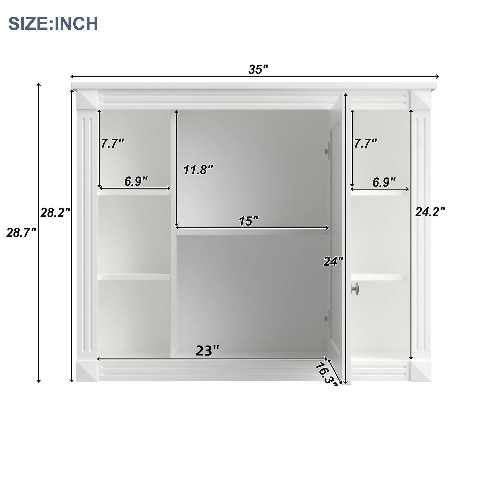 35 Inch Bathroom Wall Cabinet - Modern Mirror & 6 Shelves