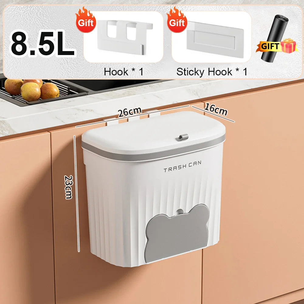 Kitchen Wastebasket Wall Mounted Trash Can With Lid