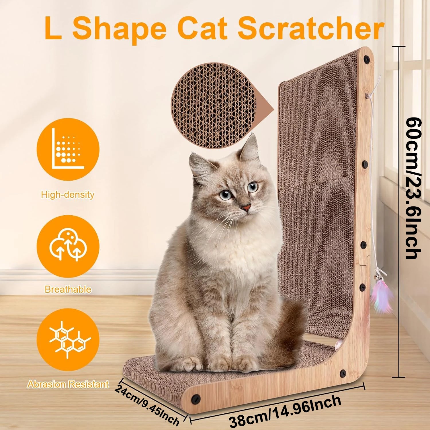 L Shape Cat Scratcher Indoor Cats - 23.6 Inch Wood Scratching Post