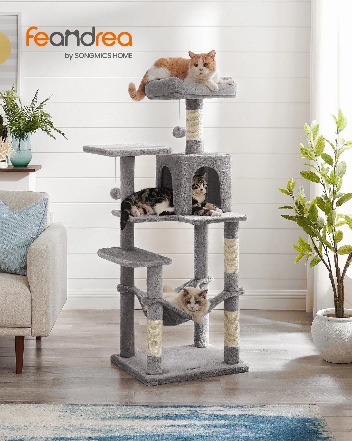 Feandrea Cat Tree, 56.3-Inch Cat Tower for Indoor Cats
