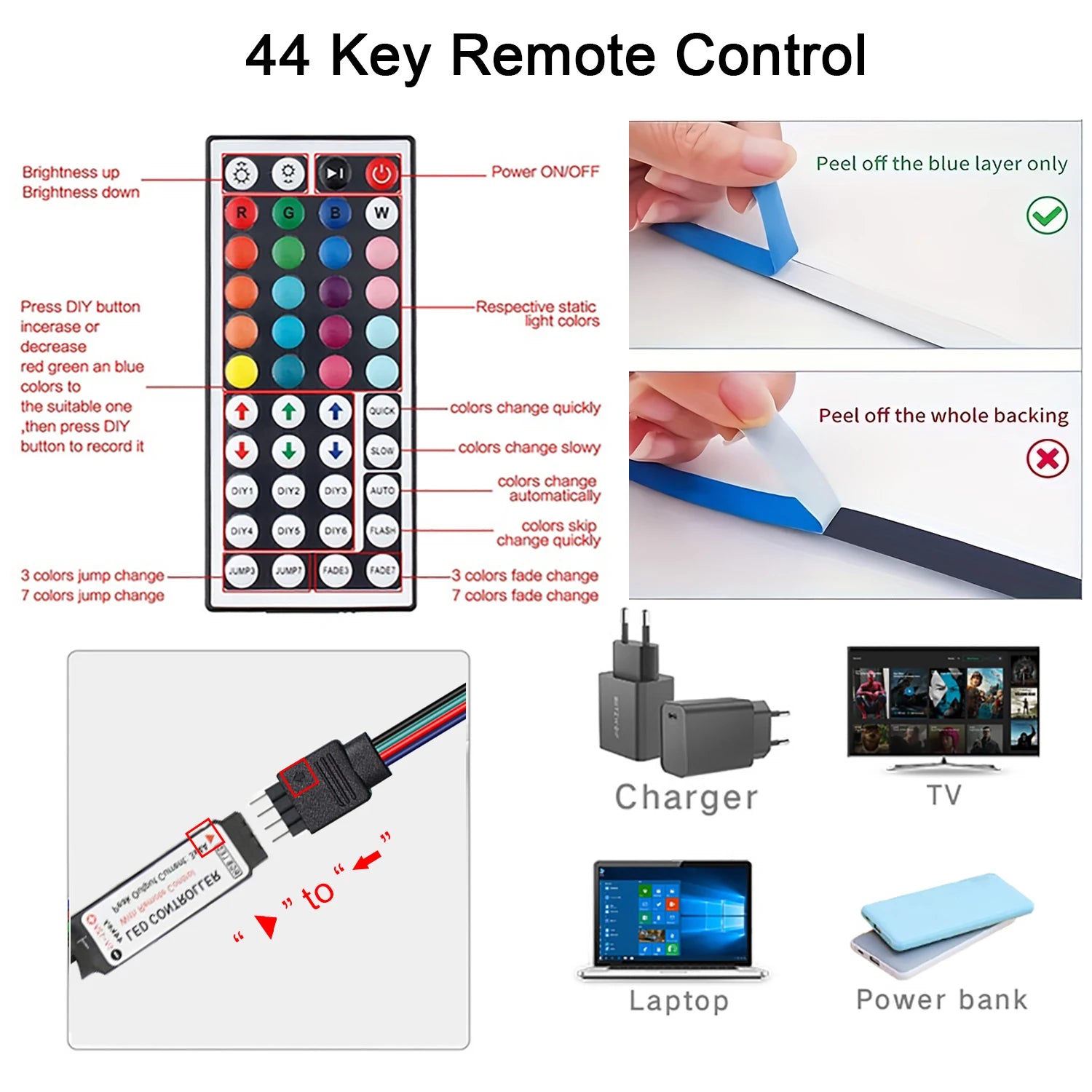 Led Strip Lights with Key Remote