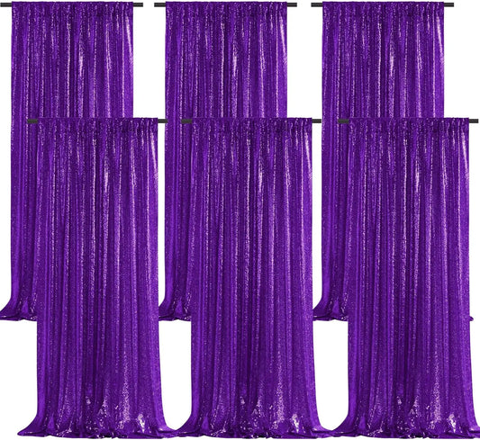 Purple Sequin Backdrop Curtains - 6 Pcs Glitter Party Drapes