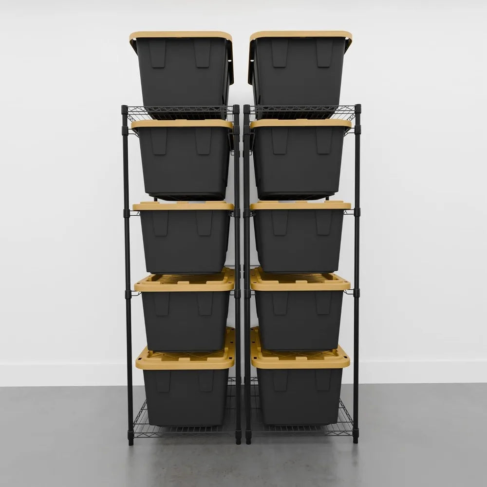 5-Tier Steel Tote Rack 2 Pack - Industrial Bin Storage