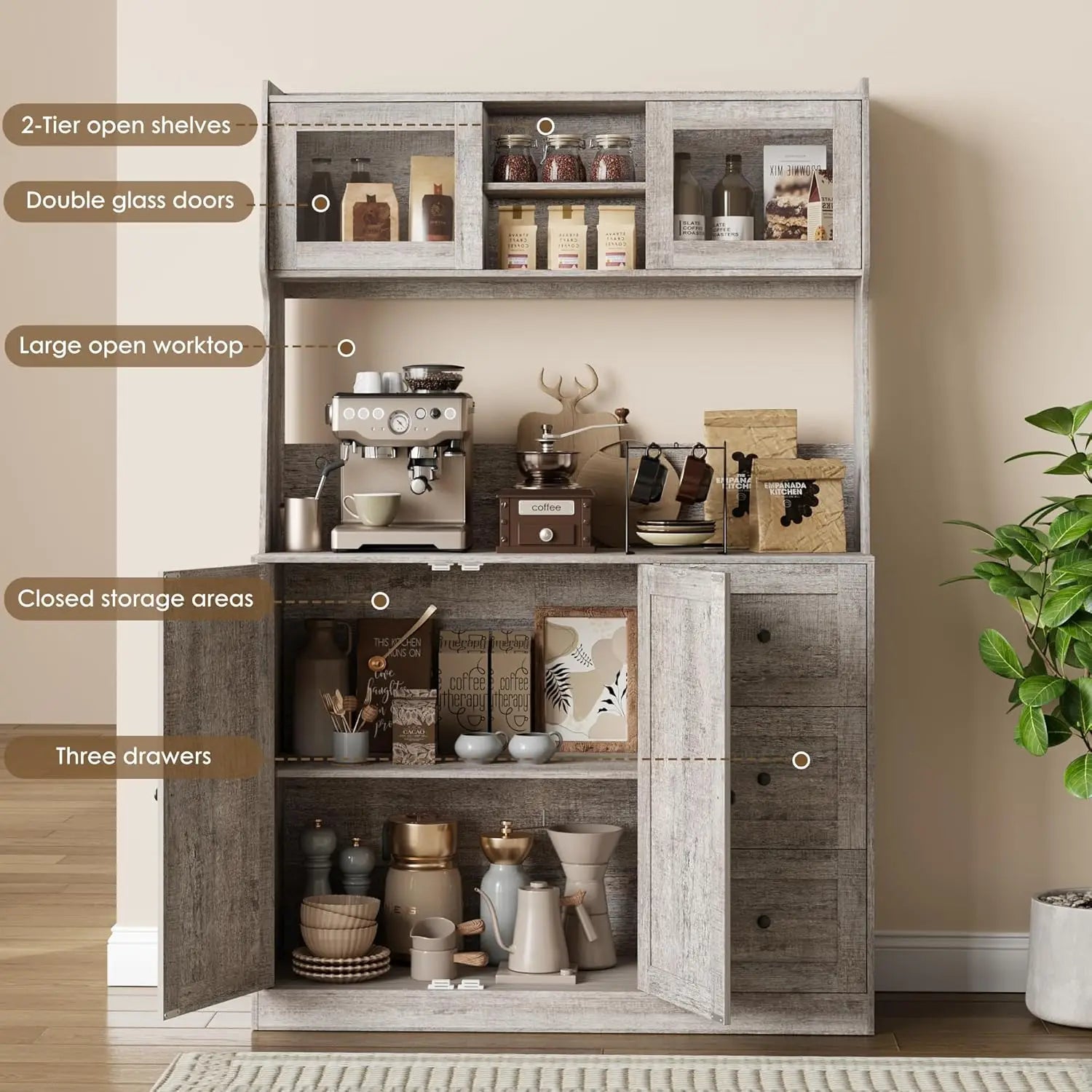 67 Inch Kitchen Pantry Cabinet - Storage Hutch with Drawers