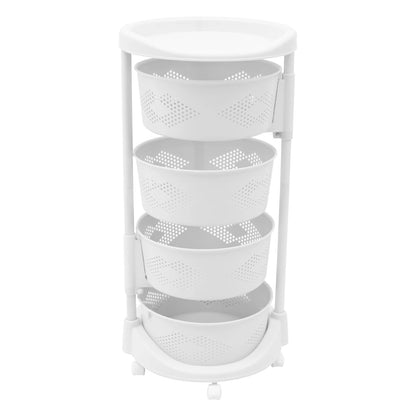 Cupboard Shelf with 5 Wheels, 4 Baskets for Storage