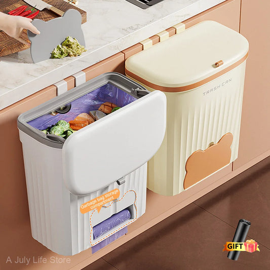 Kitchen Wastebasket Wall Mounted Trash Can With Lid