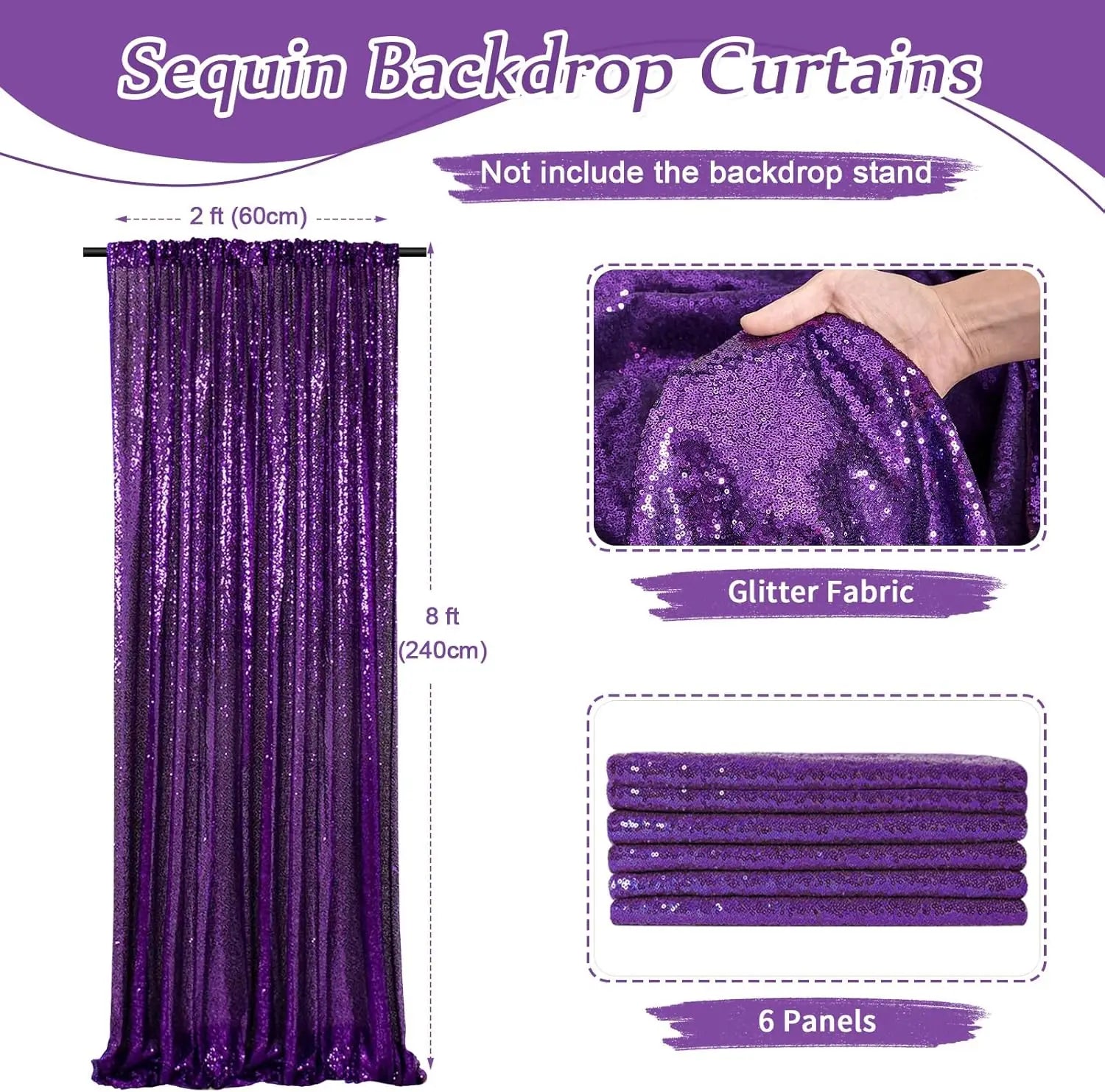 Purple Sequin Backdrop Curtains - 6 Pcs Glitter Party Drapes