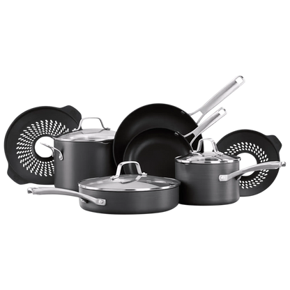 Classic 10-Piece Hard Anodized Cookware Set with No-Boil-Over Inserts