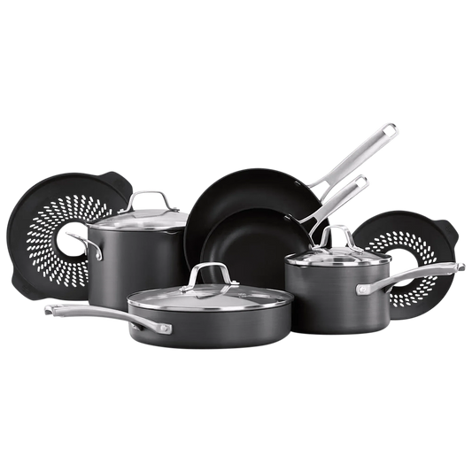 Classic 10-Piece Hard Anodized Cookware Set with No-Boil-Over Inserts