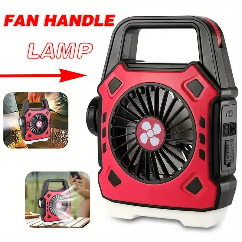 2-in-1 Portable LED Camping Fan Lamp, USB Rechargeable