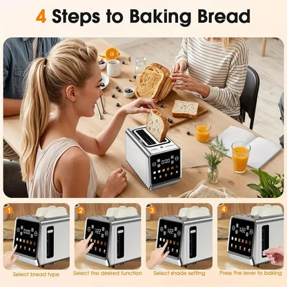 Beinilai 2 Slice, Stainless Steel Smart Digital Toasters w/Memory Function