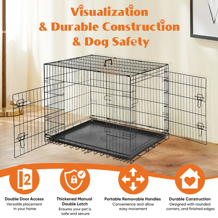 Double Door Folding Metal Wire Dog Cage - Secure Folding Crate