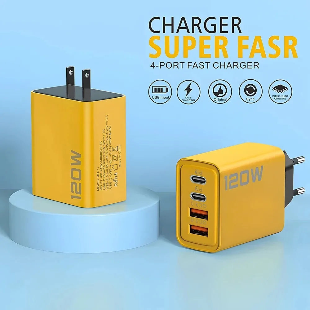 4 Ports USB C PD Charger - Quick Charge 3.0 Wall Adapter