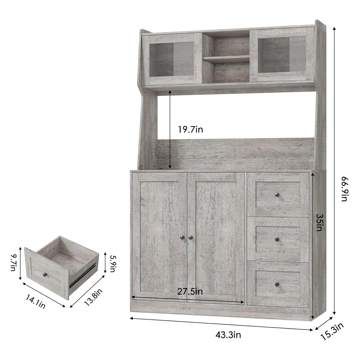 67 Inch Kitchen Pantry Cabinet - Storage Hutch with Drawers