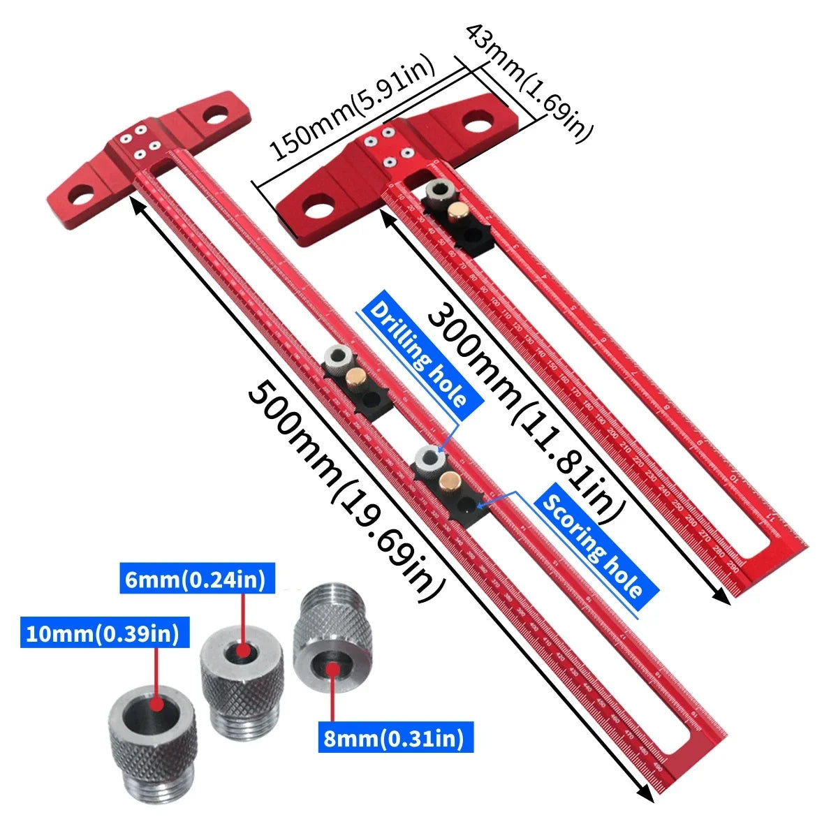 2 in 1 Drilling Positioning Scoring Ruler - Woodworking T-Rule