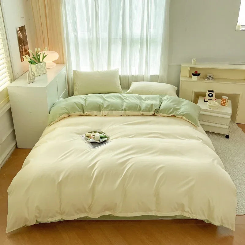 2-side Solid Color Brush Fabric Bed Set