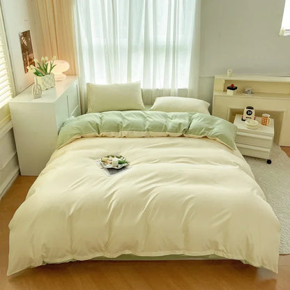 2-side Solid Color Brush Fabric Bed Set