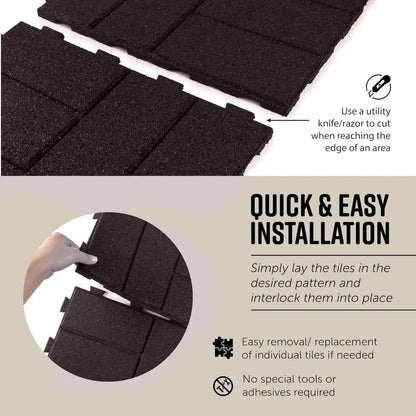 Brick Rubber Interlocking Tiles,16 X 16, Easy Install for Indoor and Outdoor