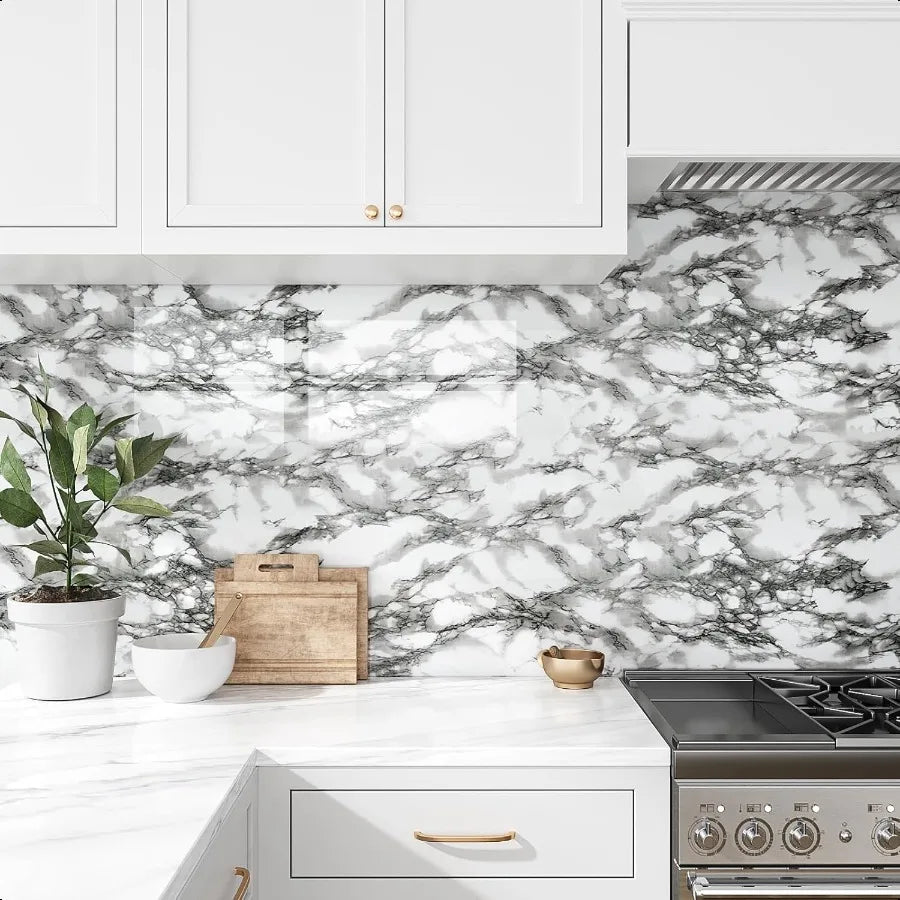 Modern Black and White Marble Contact Paper