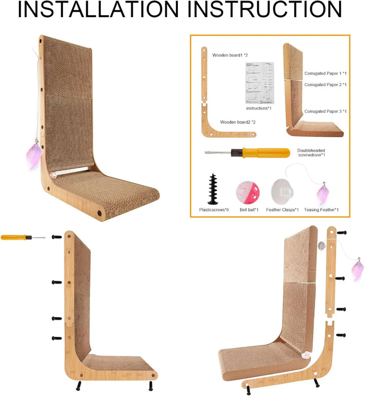 L Shape Cat Scratcher Indoor Cats - 23.6 Inch Wood Scratching Post