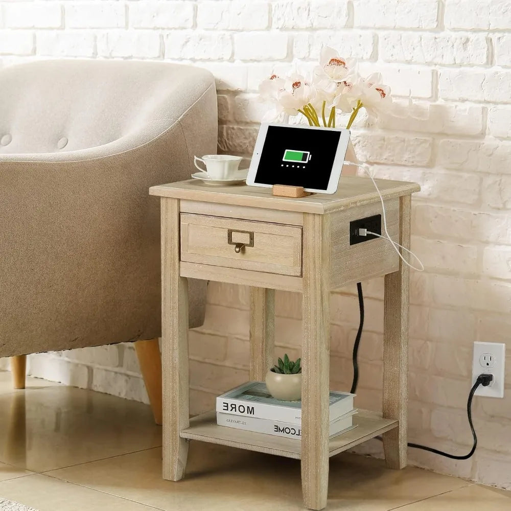 Rustic Farmhouse Accent End Table with Drawers