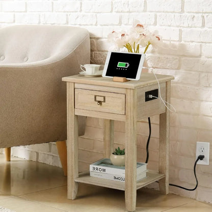 Rustic Farmhouse Accent End Table with Drawers