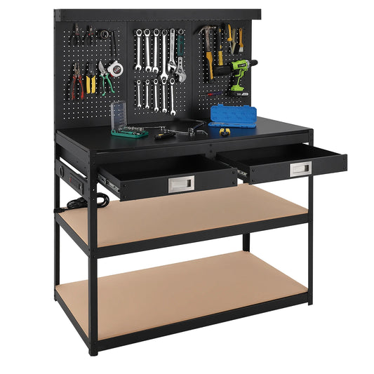 Steel Workbench for Garage Featuring Pegboard,1000lbs Capacity,and 4 AC Power Outlets